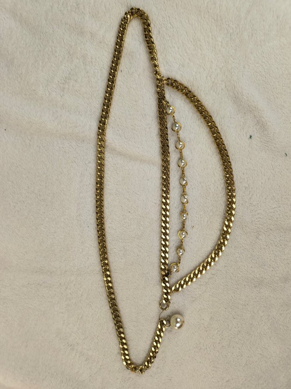 Vintage 90s Draped Gold Chain Belt Layered Pearl Accent Glam
